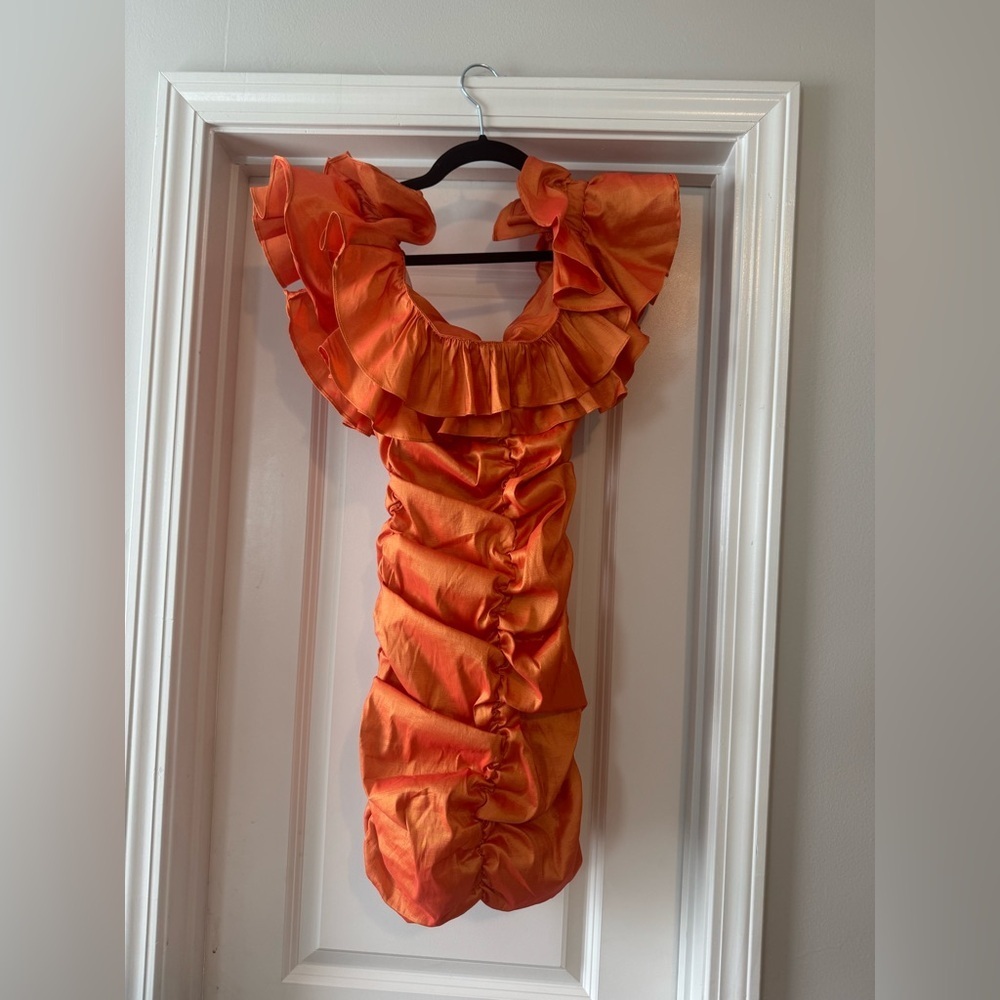 REVOLVE Lovers and Friends Nikolina Ruched Dress in orange size small - Picture 3 of 4